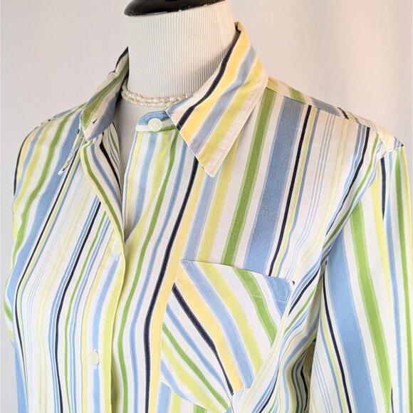 Women’s Striped Cotton Oxford Dress Shirt Size Large Button Down Office Blouse - Picture 1 of 5
